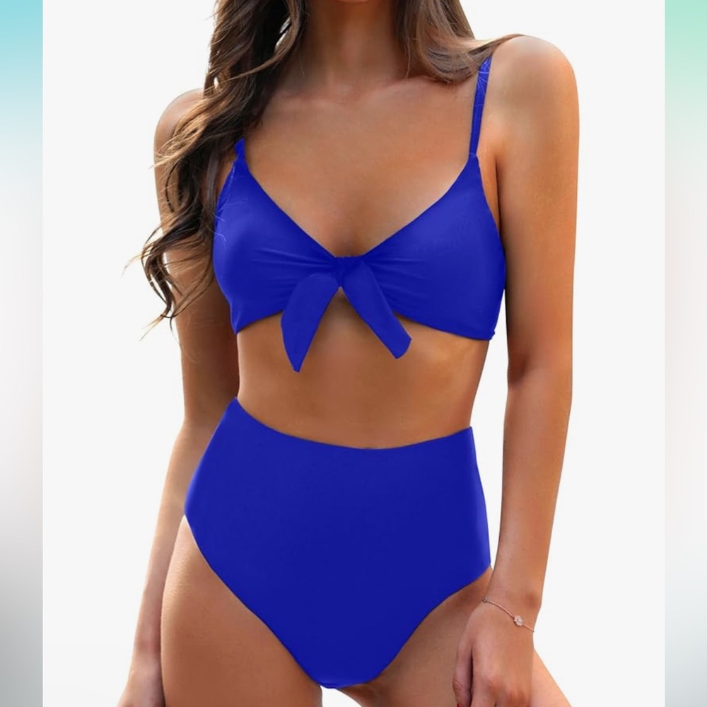 Blooming Jelly NWT XL ROYAL BLUE HIGH WAIST TUMMY CONTROL BRA TOP BIKINI